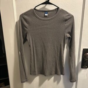 Gray Ribbed Long Sleeve Top
